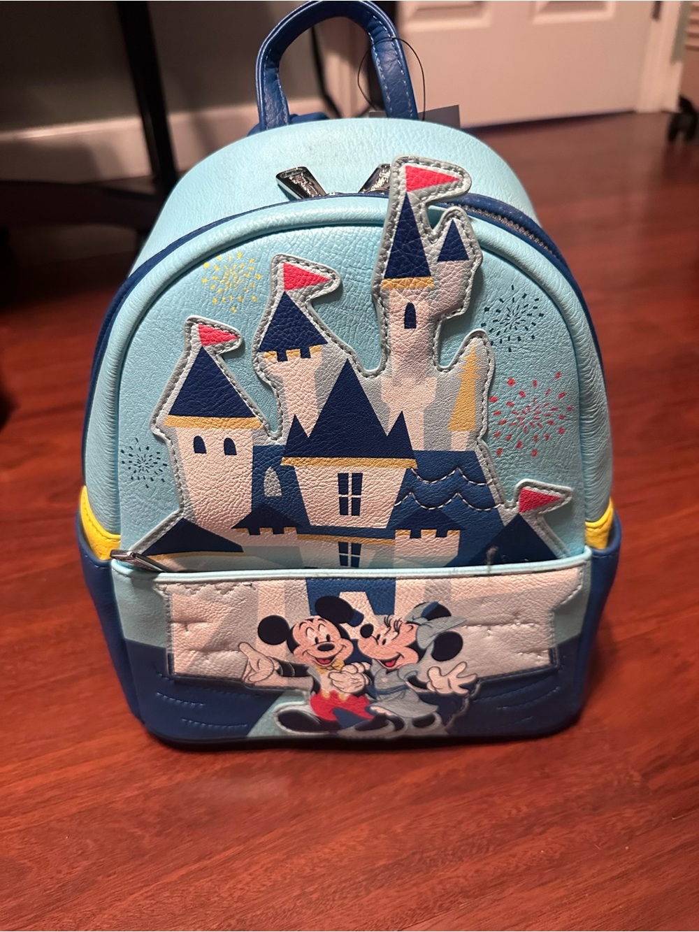 Disney Light Blue Mini Backpack with Mickey & Minnie Castle Design